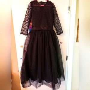girls black lace gown with sash